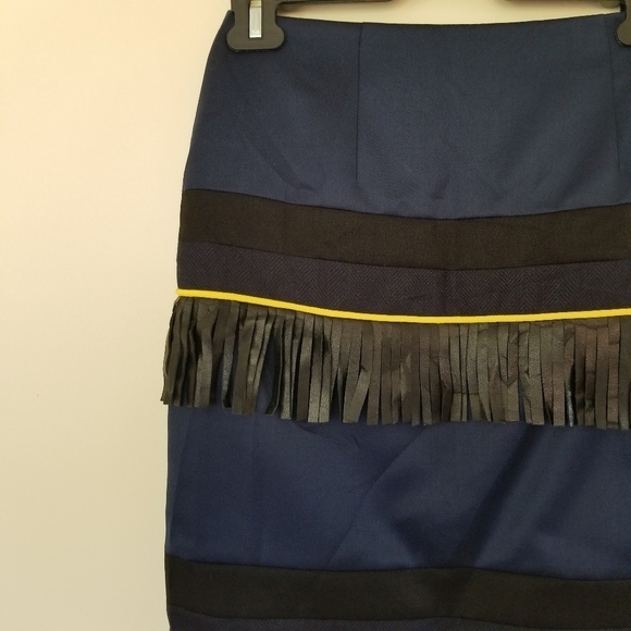 Bien Abyé by Dayanne Danier Wool Pencil Skirt w/ Fringe Stripes Size 4 - Picture 8 of 8